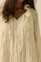 Ruffle-Trim Chiffon Peasant-Sleeve Mini Dress