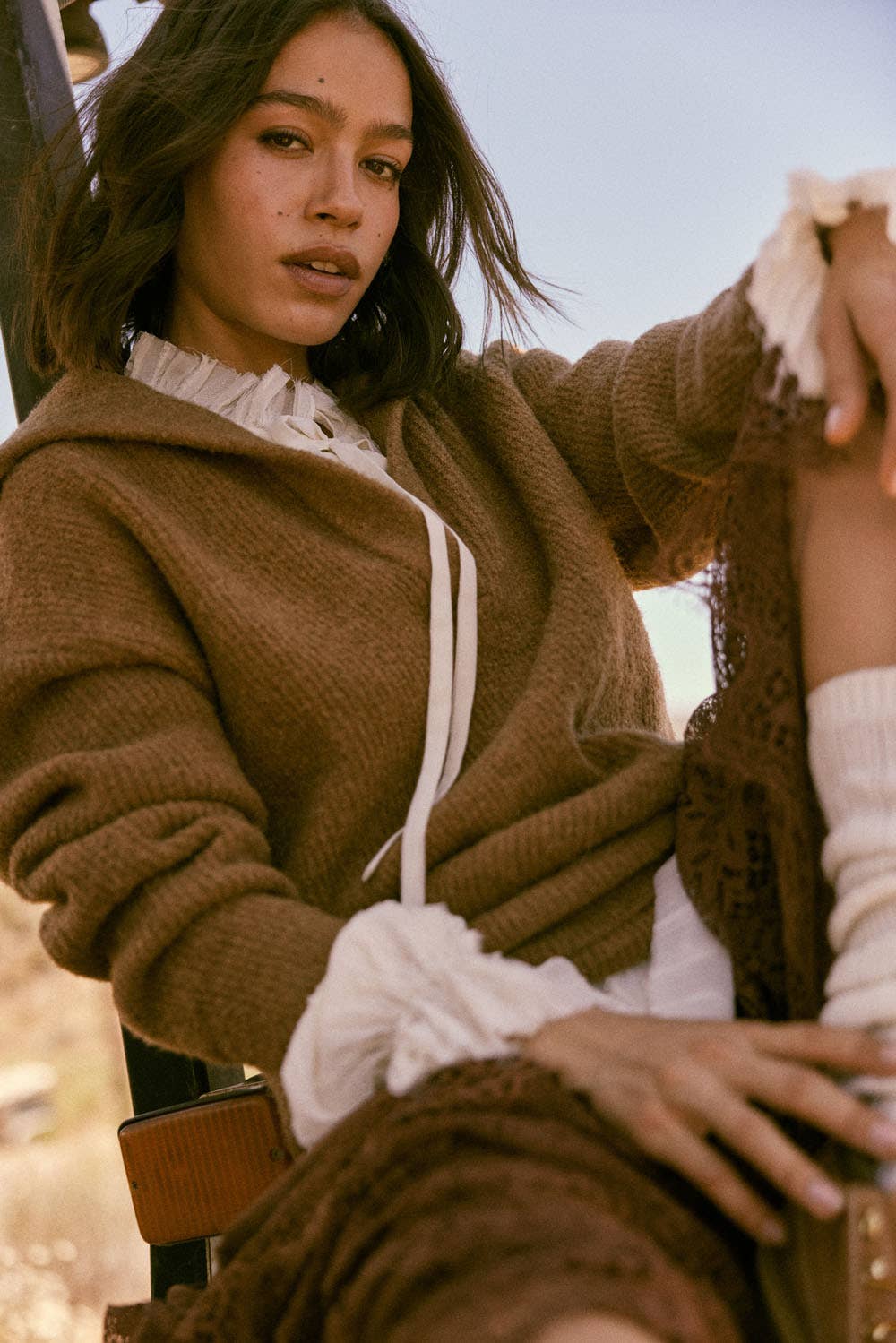 Rib-Knit Mini Sweater Dress with Oversize Collar