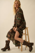 Patchwork-Print Tiered Ruffle Midi Prairie Dress