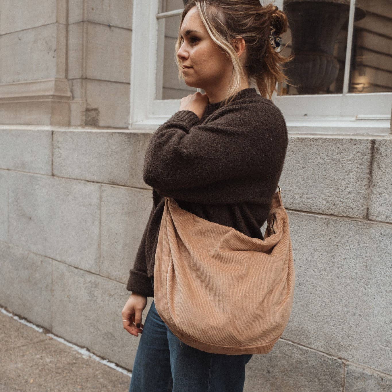 Crescent corduroy crossbody bag