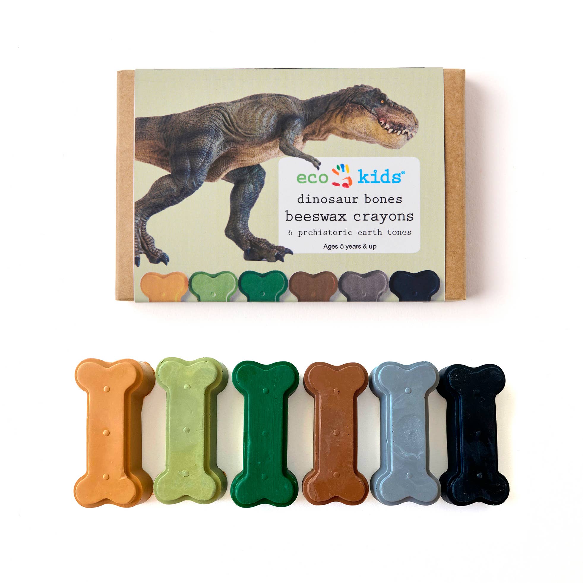 Beeswax Crayons - Dinosaur Bone - 6 Eco-Friendly Colors