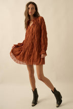 Ruffle-Trim Chiffon Peasant-Sleeve Mini Dress
