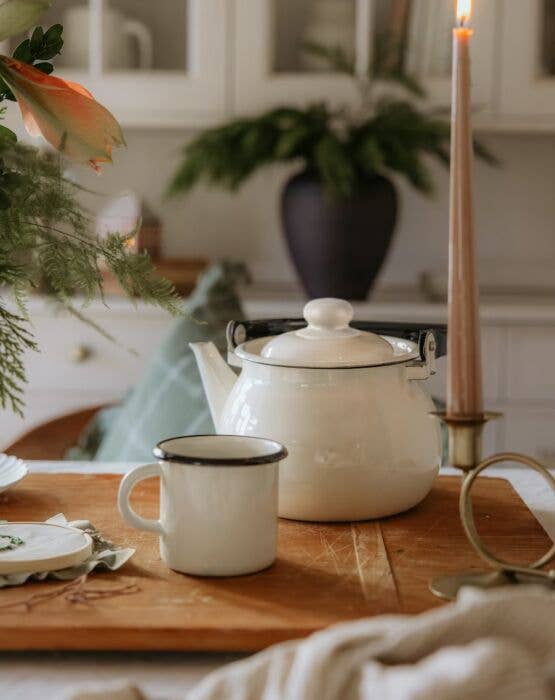 Ivory Vintage Enamel Kettle