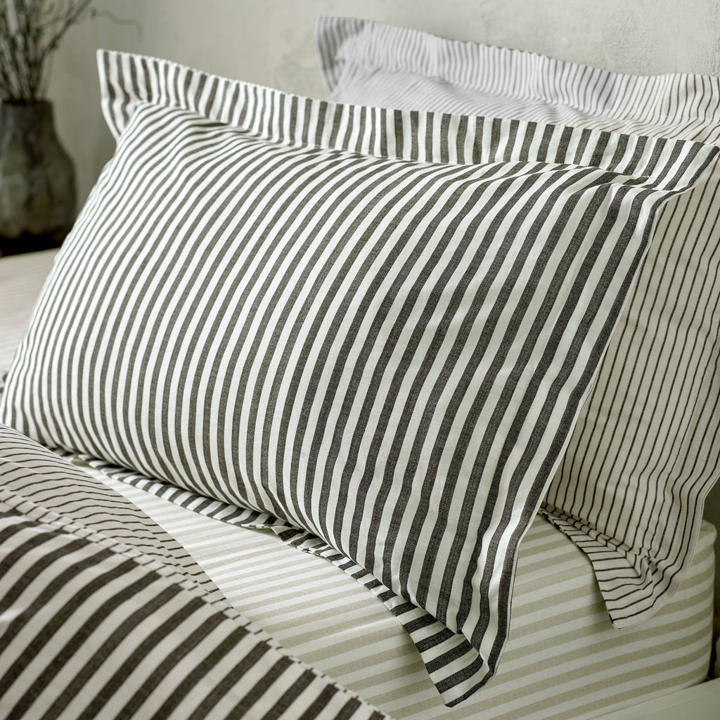 Hebden Mélange Stripe 100% Cotton Duvet Cover Set Black