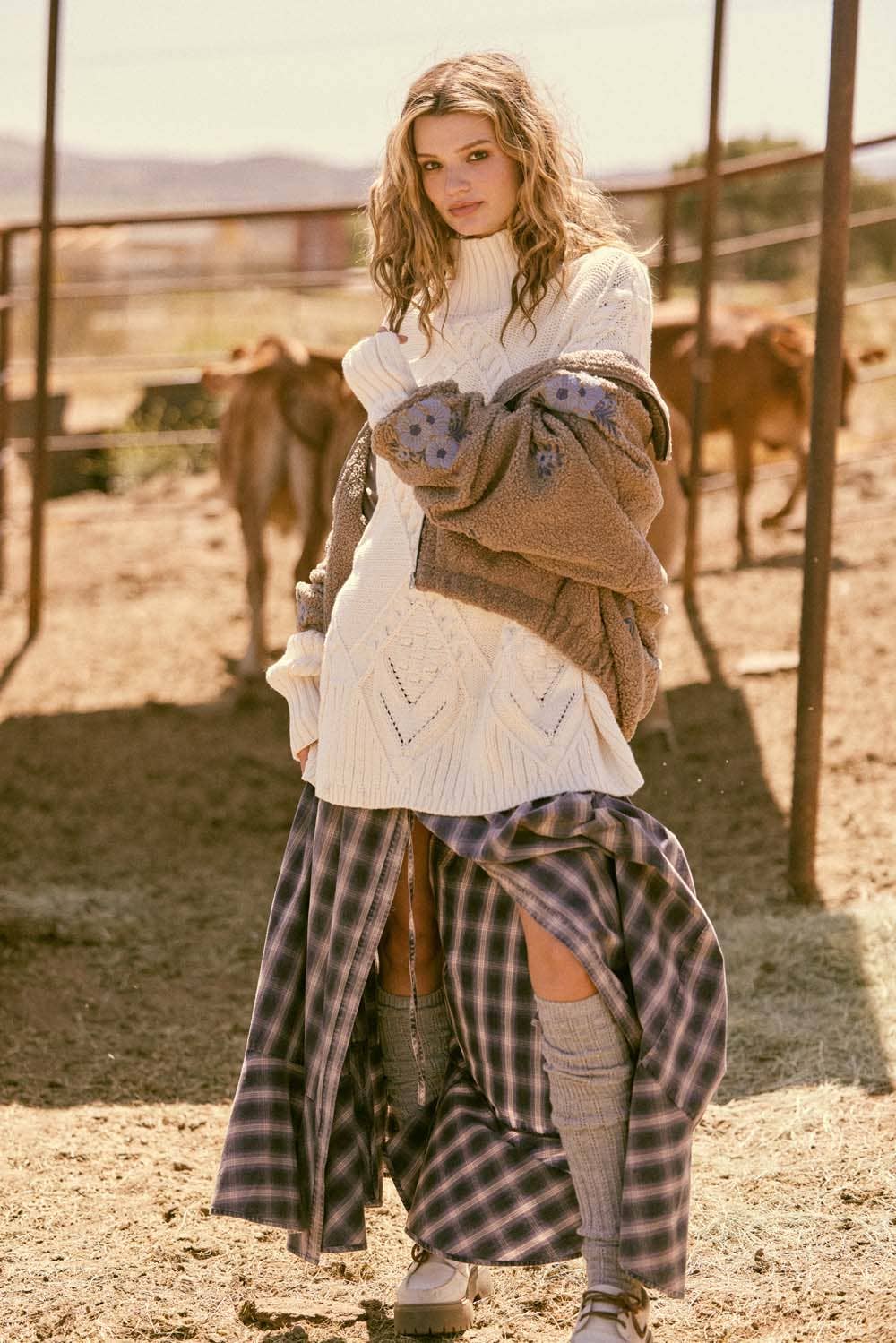 Plaid Flannel Button-Front Drawstring Maxi Skirt