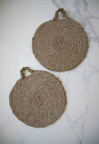 Round Woven Natural Trivets with Handle