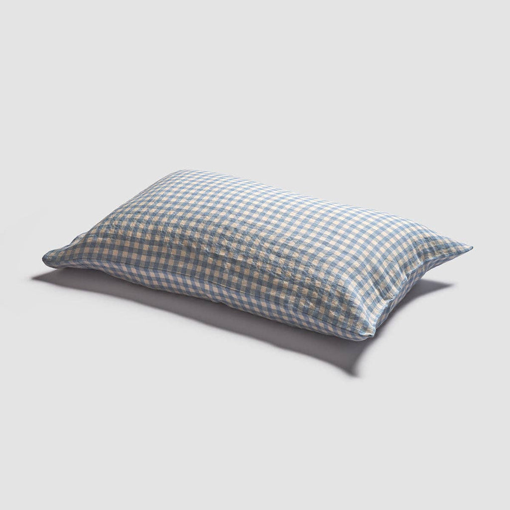 PRE ORDER | Warm Blue Gingham Linen Blend Pillowcase (Pair)