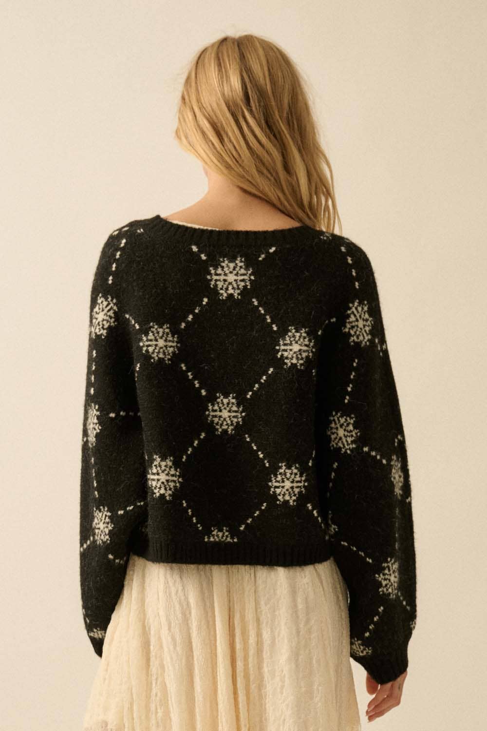 Snowflake Jacquard-Knit Button-Up Dolman Cardigan