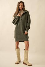Rib-Knit Mini Sweater Dress with Oversize Collar