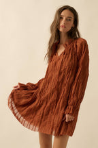 Ruffle-Trim Chiffon Peasant-Sleeve Mini Dress