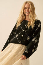Snowflake Jacquard-Knit Button-Up Dolman Cardigan