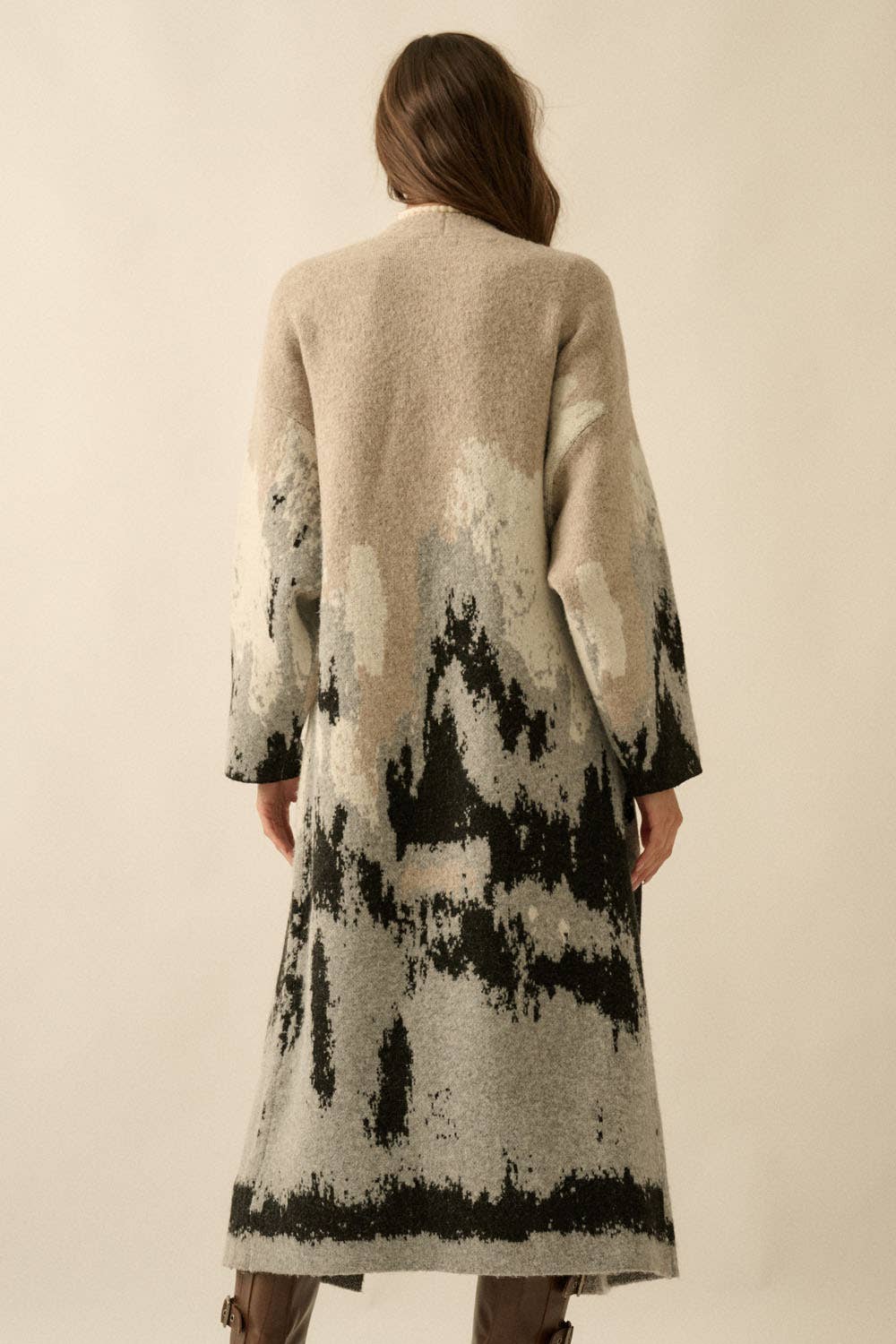Mountain Jacquard-Knit Open-Front Cardigan