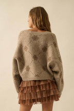 Snowflake Jacquard-Knit Button-Up Dolman Cardigan