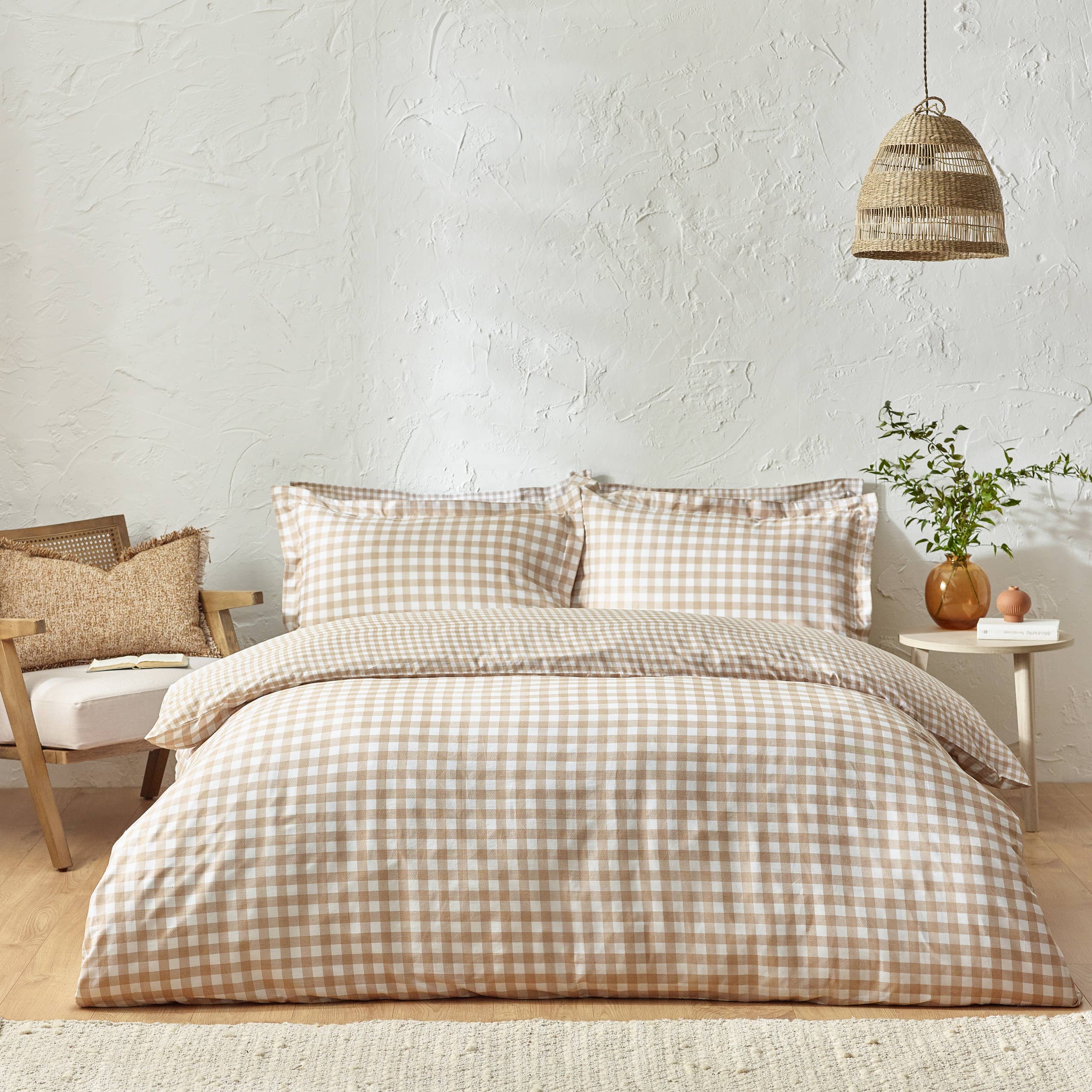 Barton Check Reversible Duvet Cover Set Biscuit