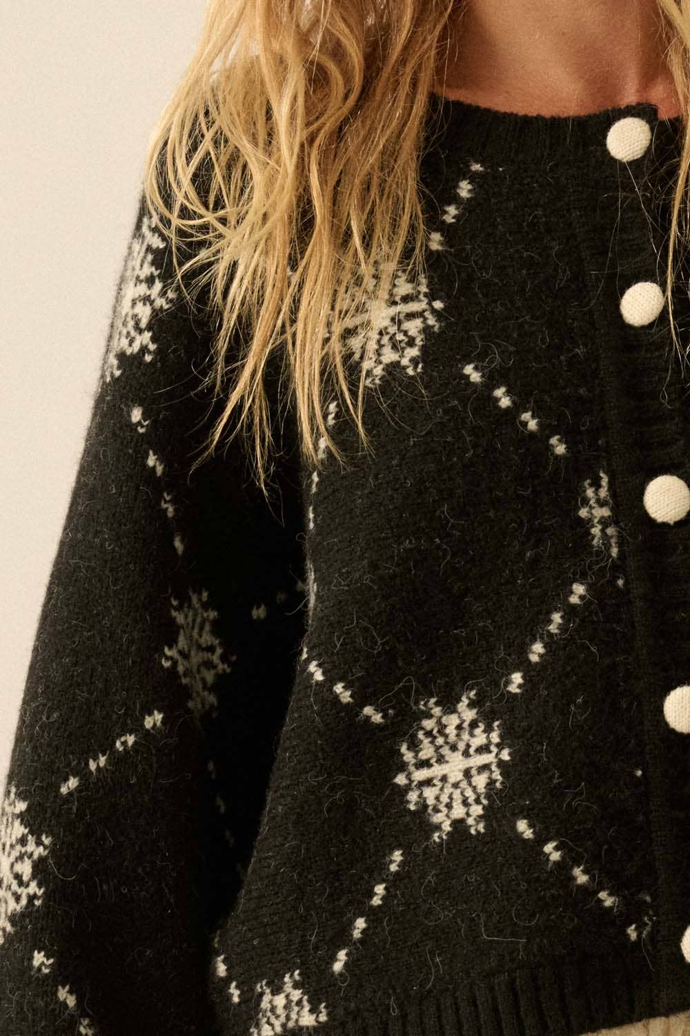 Snowflake Jacquard-Knit Button-Up Dolman Cardigan