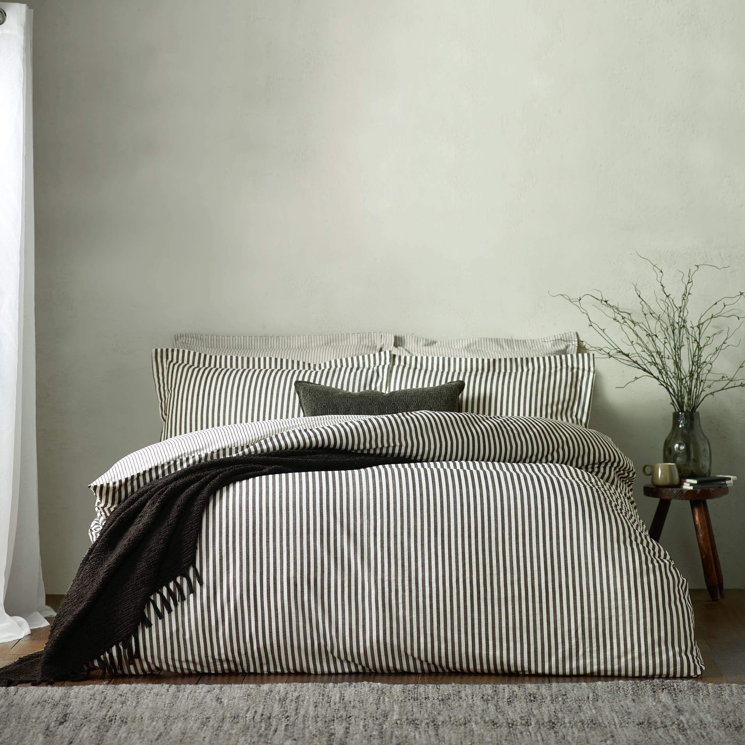 Hebden Mélange Stripe 100% Cotton Duvet Cover Set Black