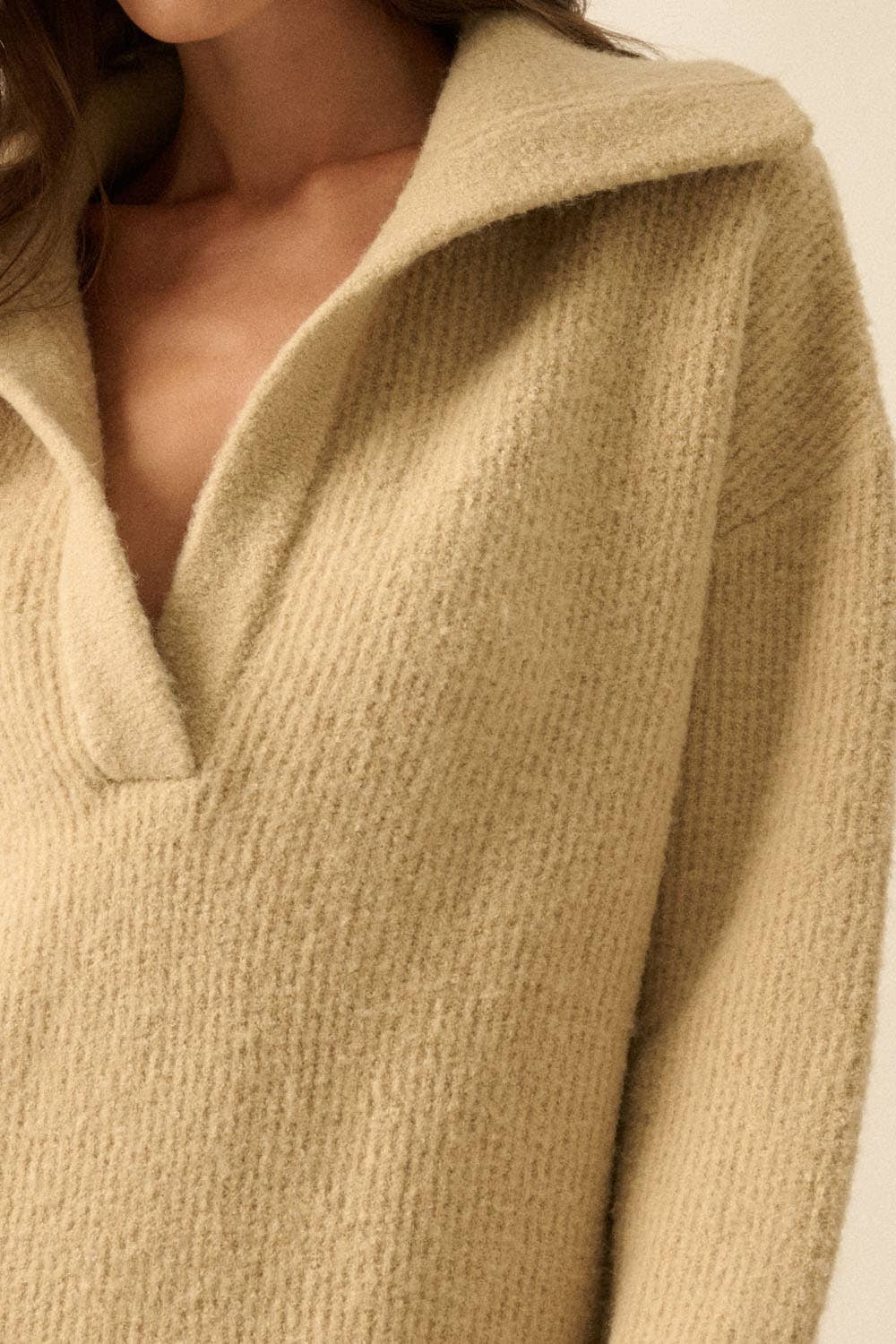 Rib-Knit Mini Sweater Dress with Oversize Collar