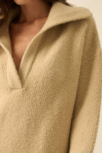 Rib-Knit Mini Sweater Dress with Oversize Collar