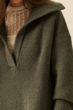 Rib-Knit Mini Sweater Dress with Oversize Collar