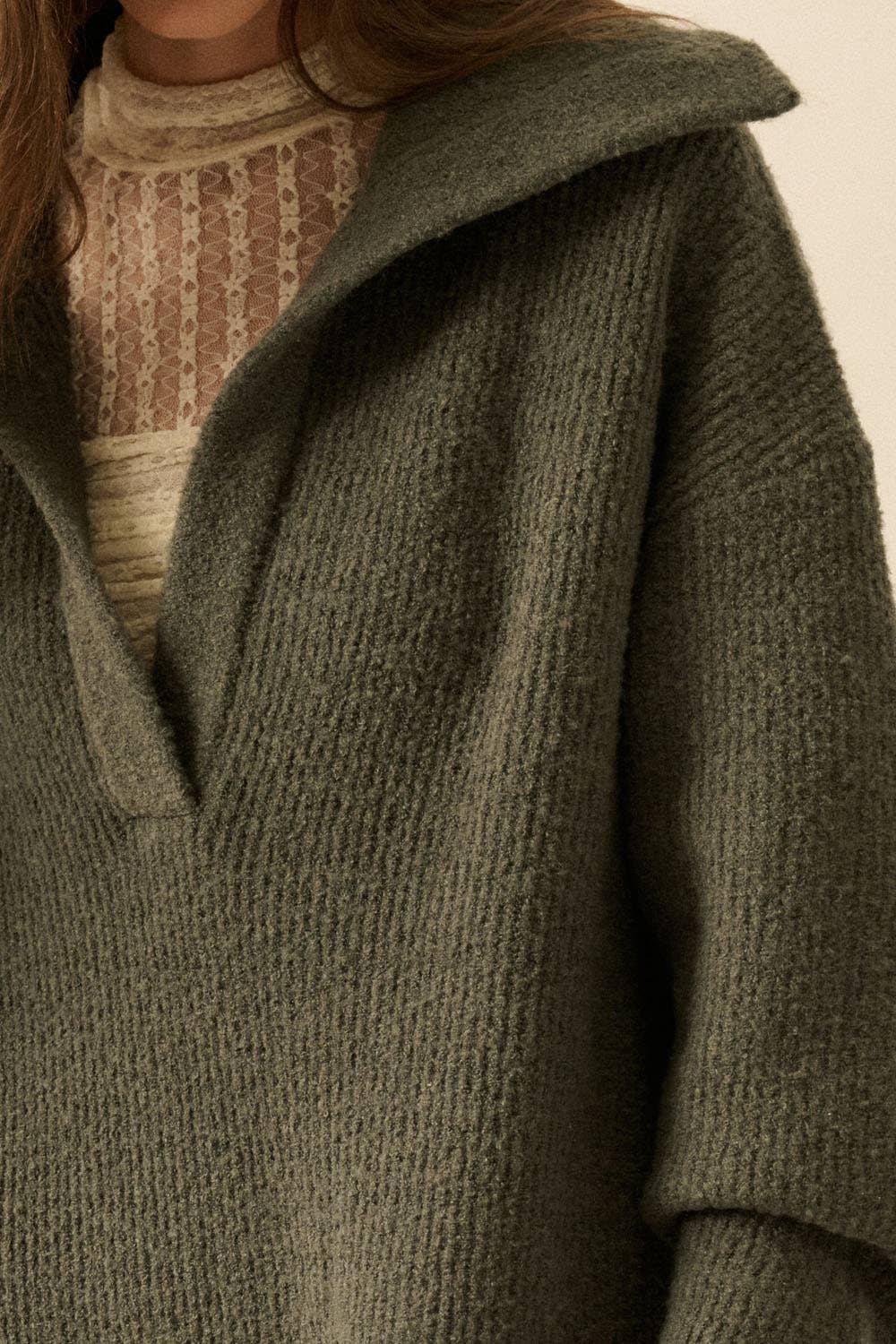 Rib-Knit Mini Sweater Dress with Oversize Collar
