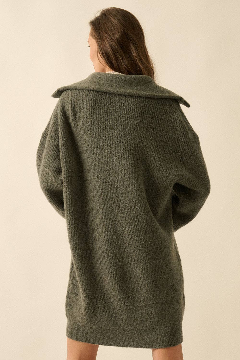 Rib-Knit Mini Sweater Dress with Oversize Collar