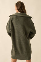 Rib-Knit Mini Sweater Dress with Oversize Collar