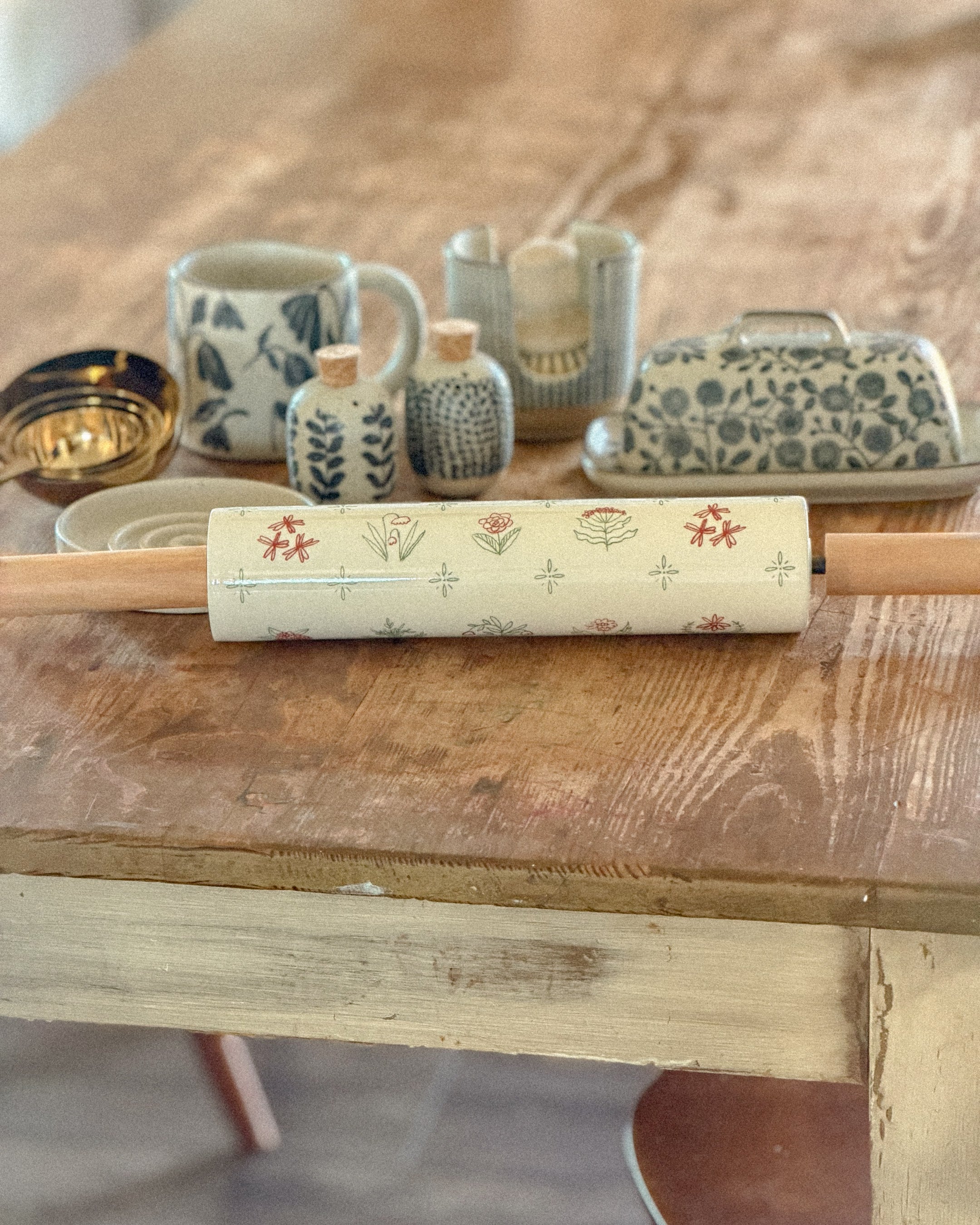 Camellia Stoneware Rolling Pin