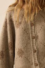 Snowflake Jacquard-Knit Button-Up Dolman Cardigan