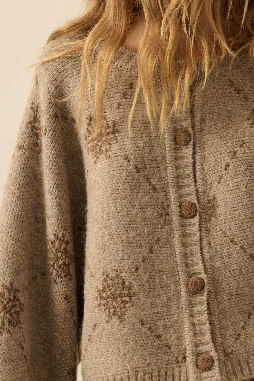 Snowflake Jacquard-Knit Button-Up Dolman Cardigan