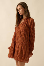 Ruffle-Trim Chiffon Peasant-Sleeve Mini Dress