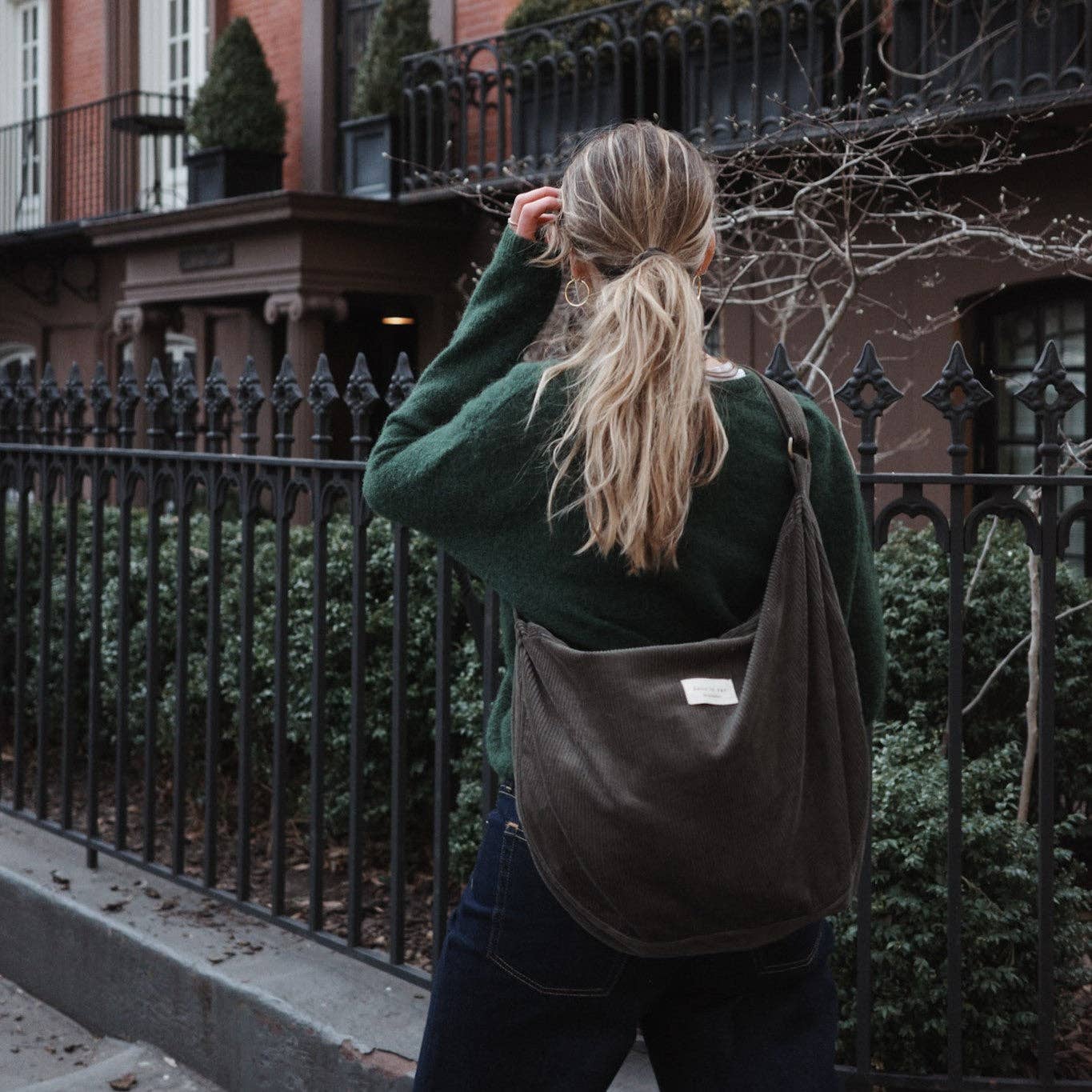 Crescent corduroy crossbody bag