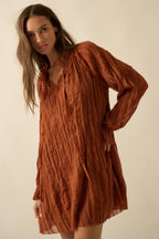 Ruffle-Trim Chiffon Peasant-Sleeve Mini Dress