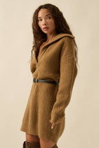 Rib-Knit Mini Sweater Dress with Oversize Collar