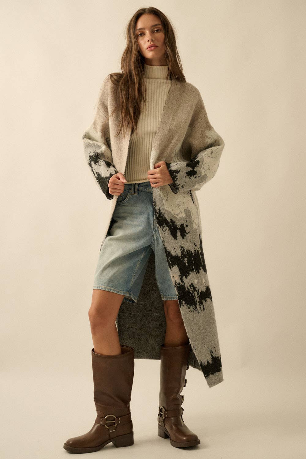 Mountain Jacquard-Knit Open-Front Cardigan