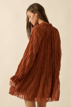 Ruffle-Trim Chiffon Peasant-Sleeve Mini Dress