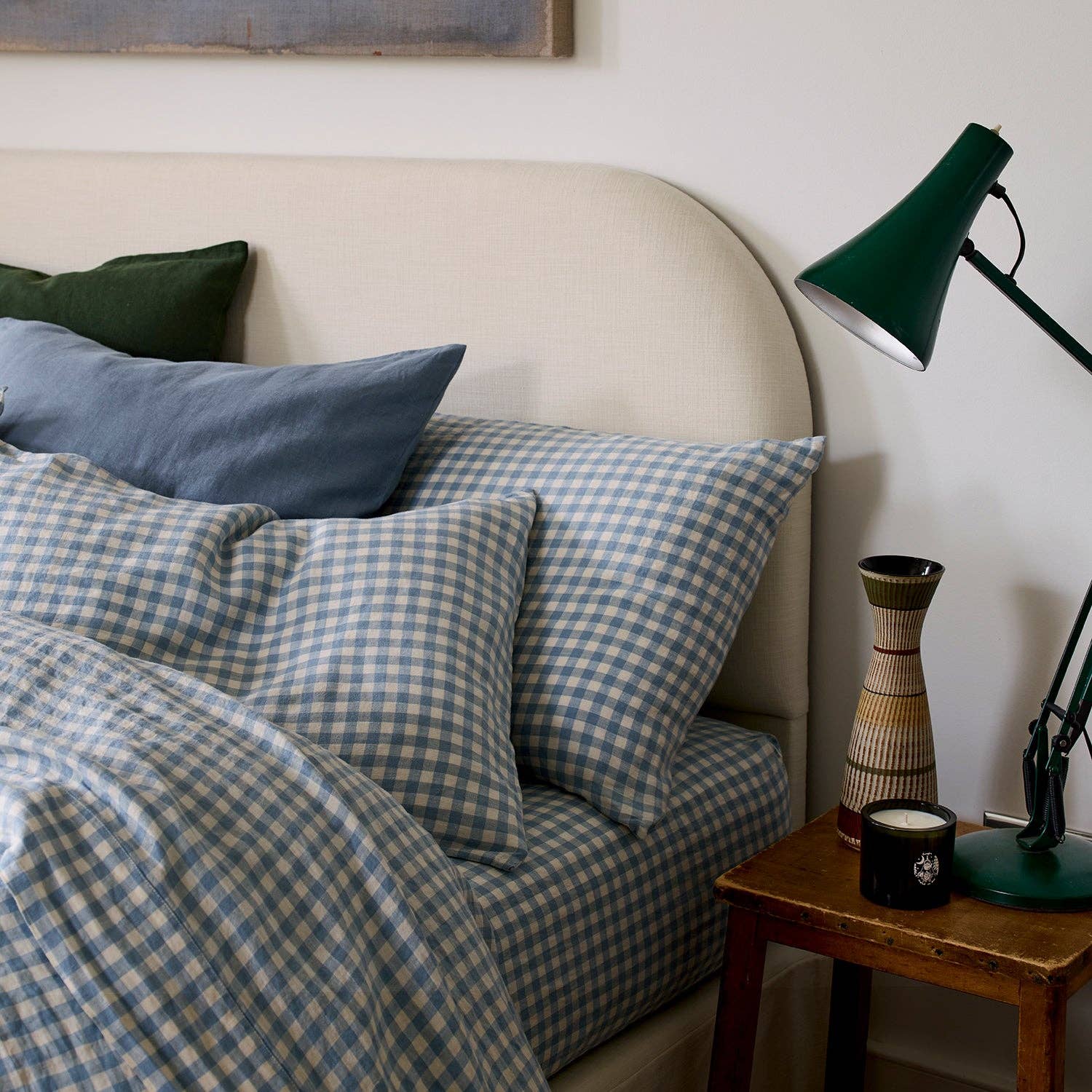 PRE ORDER | Warm Blue Gingham Linen Blend Pillowcase (Pair)