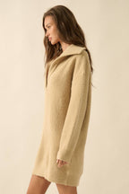 Rib-Knit Mini Sweater Dress with Oversize Collar