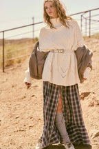 Plaid Flannel Button-Front Drawstring Maxi Skirt