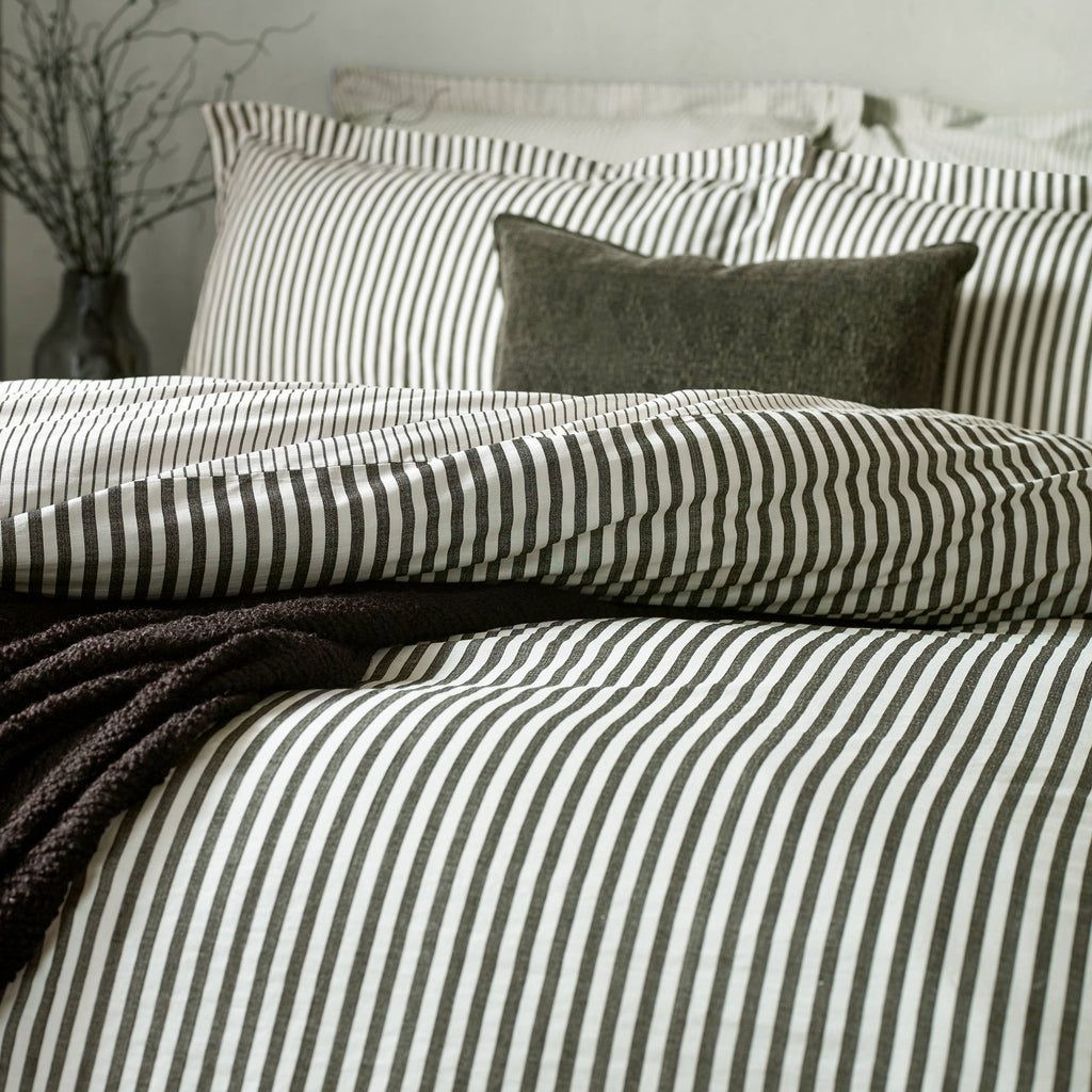 Hebden Mélange Stripe 100% Cotton Duvet Cover Set Black