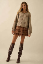 Snowflake Jacquard-Knit Button-Up Dolman Cardigan