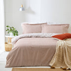 Hebden Mélange Stripe 100% Cotton Duvet Cover Set Pecan