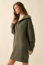 Rib-Knit Mini Sweater Dress with Oversize Collar