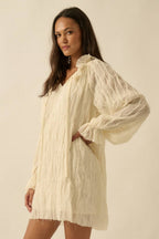 Ruffle-Trim Chiffon Peasant-Sleeve Mini Dress