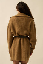 Rib-Knit Mini Sweater Dress with Oversize Collar
