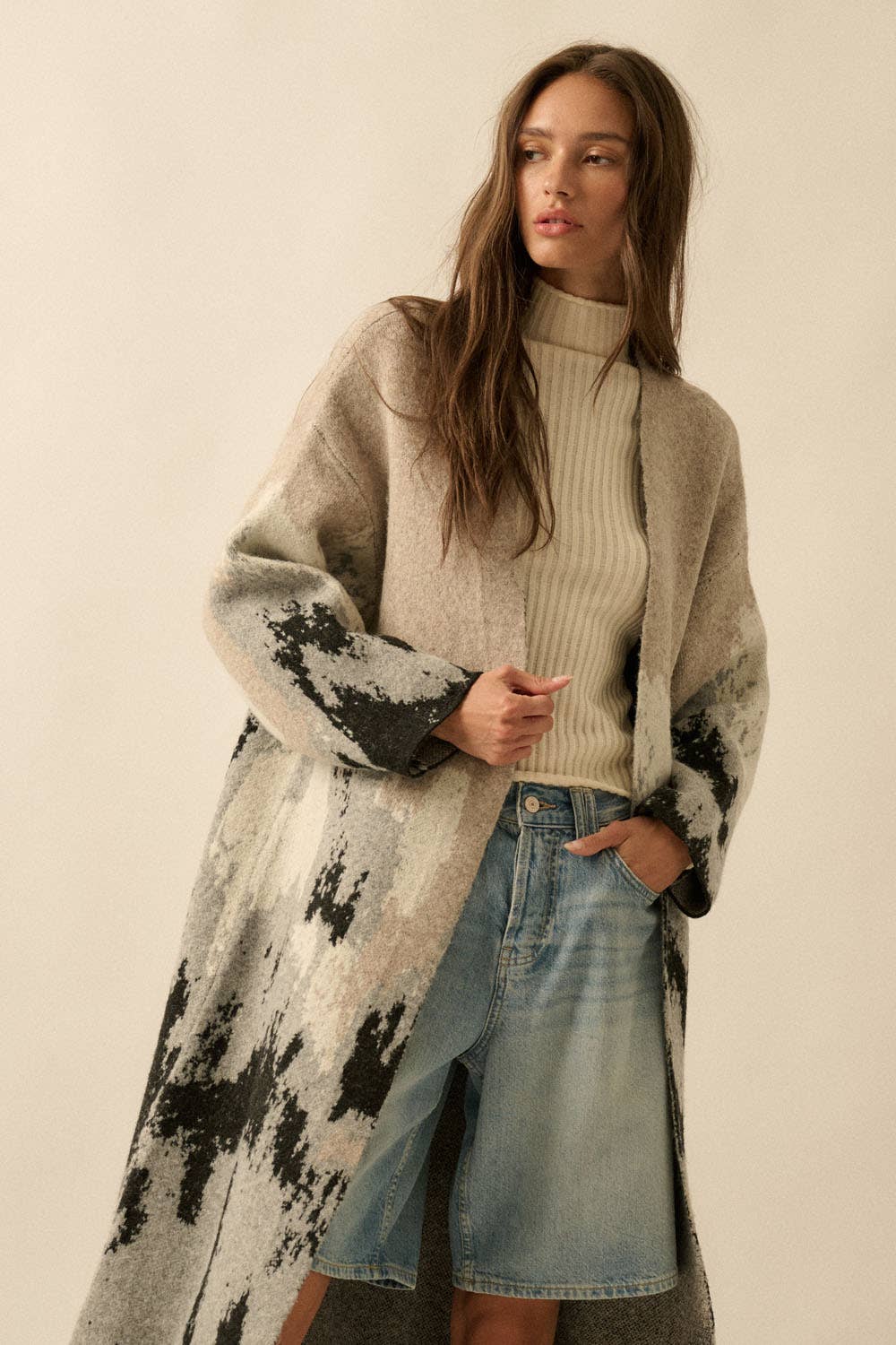 Mountain Jacquard-Knit Open-Front Cardigan