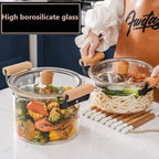Heat-Resistant Glass Cooking Pot w/ Wooden Handles