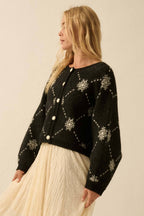 Snowflake Jacquard-Knit Button-Up Dolman Cardigan