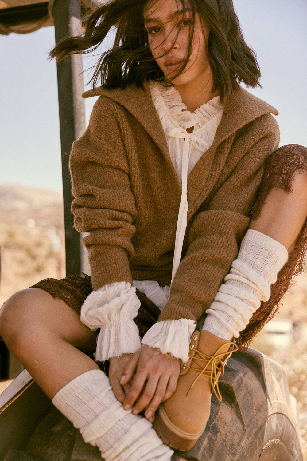 Rib-Knit Mini Sweater Dress with Oversize Collar