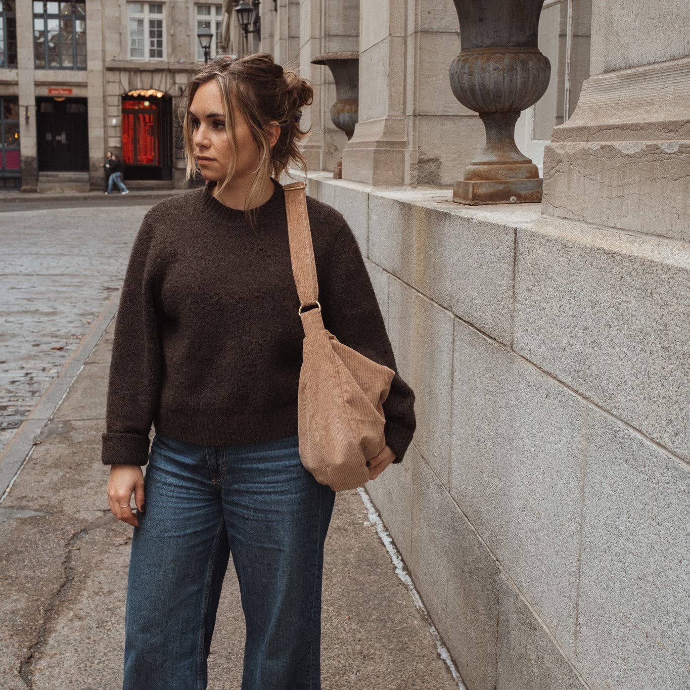 Crescent corduroy crossbody bag